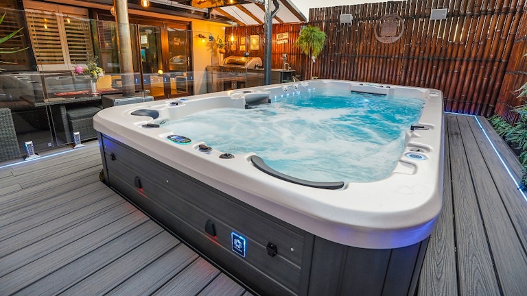 Swim spa in a small backyard