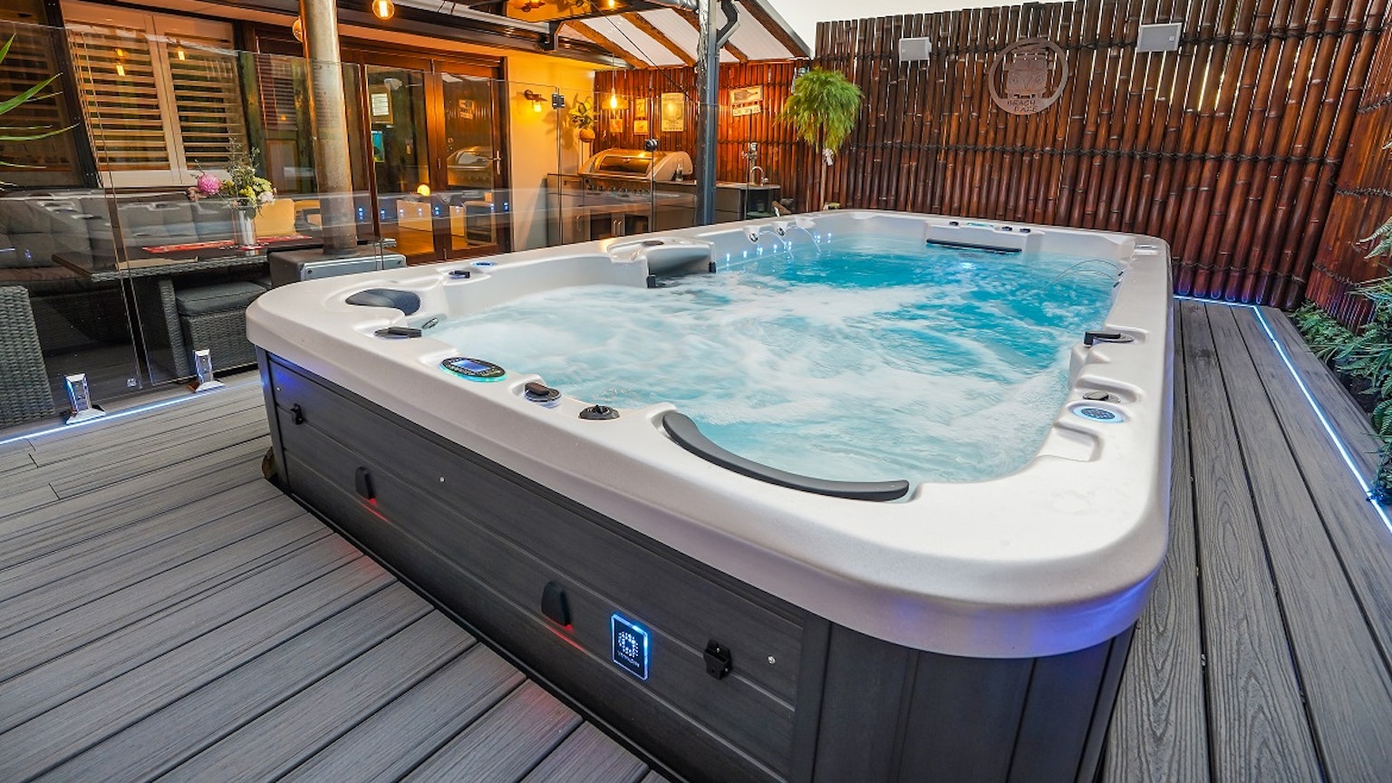 Swim spa in a small backyard