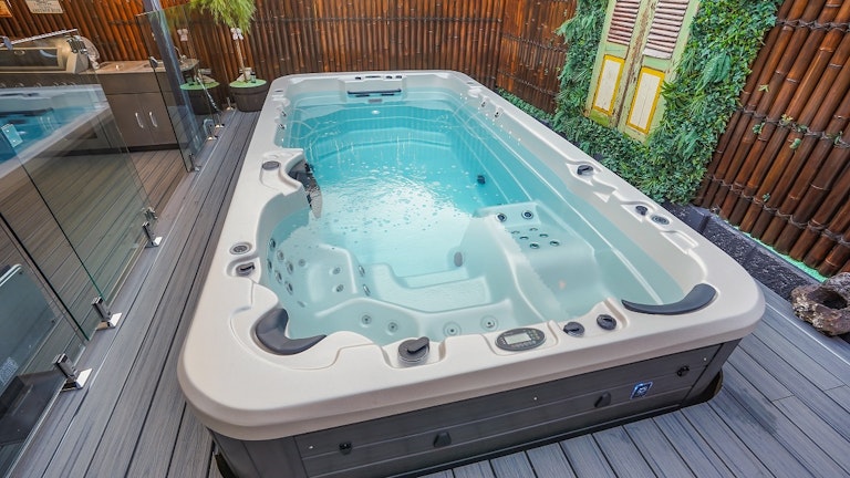 Swim spa in a deck