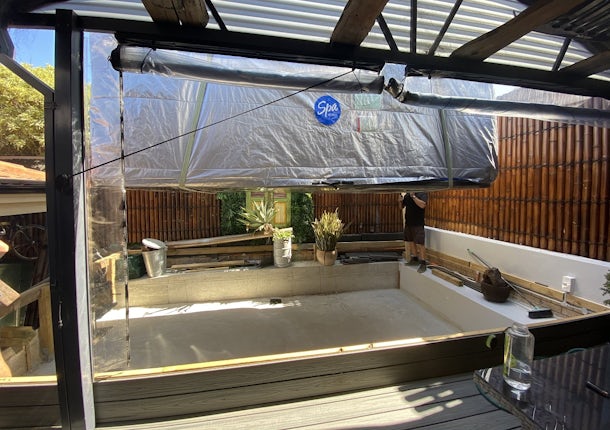 Deck around concrete pit for swim spa