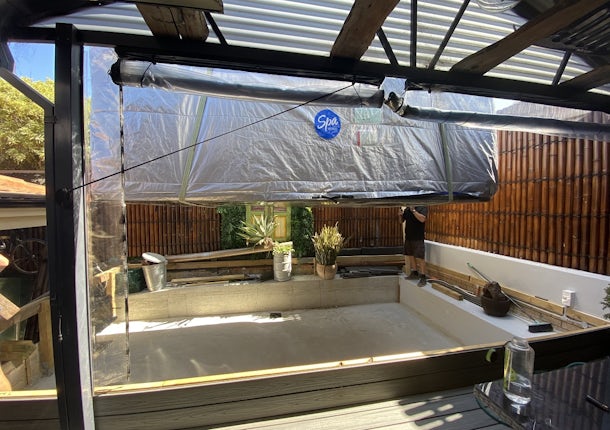 Deck around concrete pit for swim spa