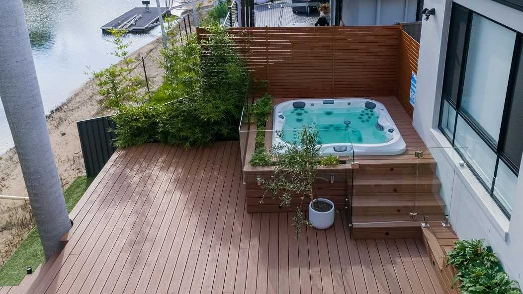 Jacuzzi hot tub inbuilt in a deck