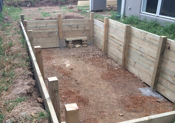 swim spa pit retaining wall