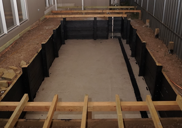 Swim spa pit concrete base