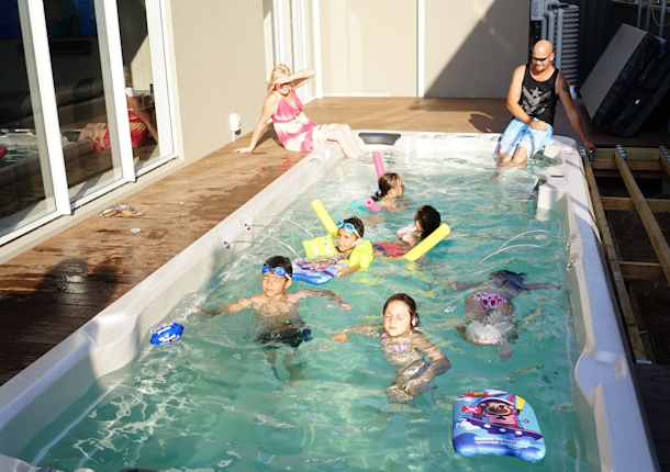 Swim spa in inground in a deck