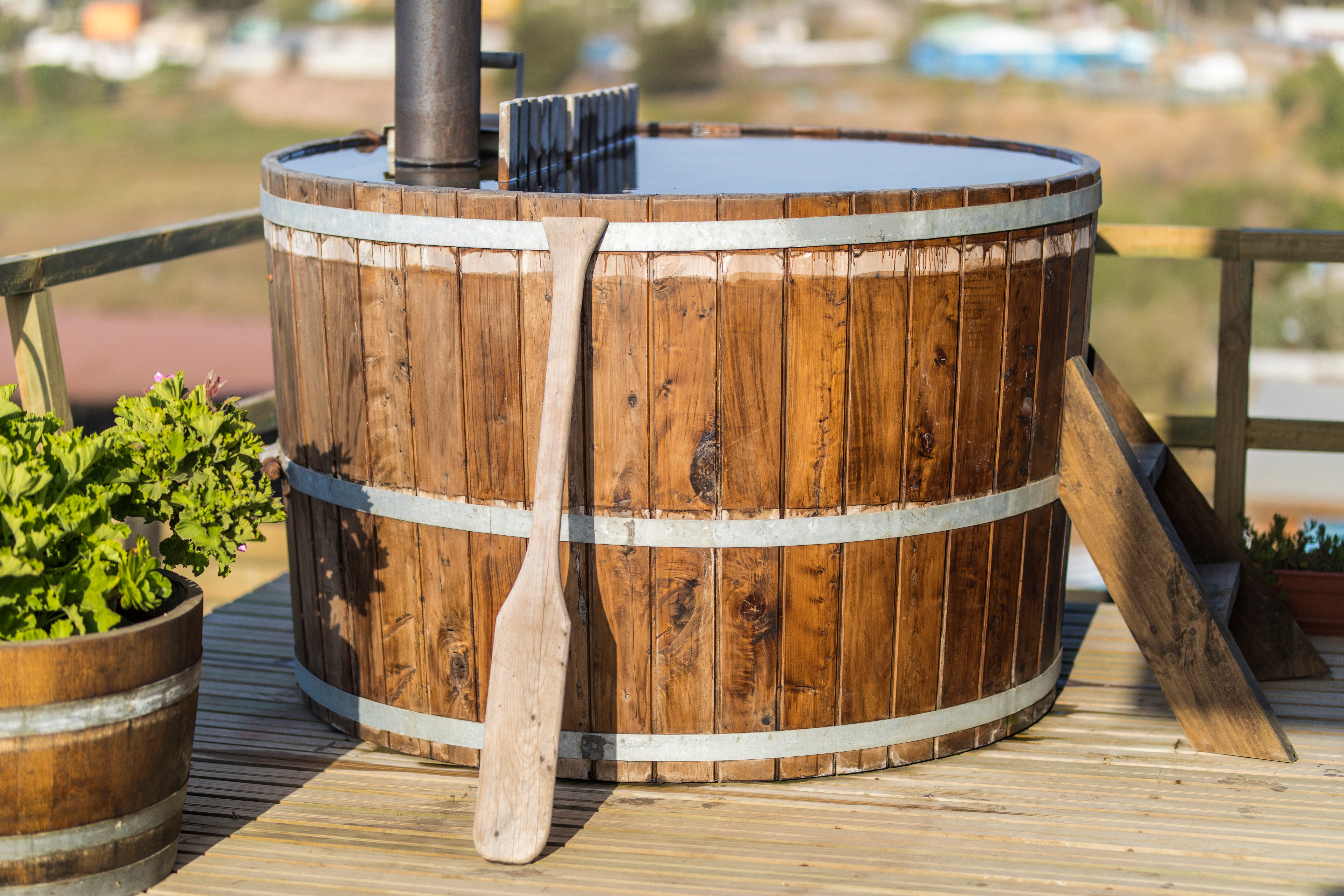 traditional wooden hot tub