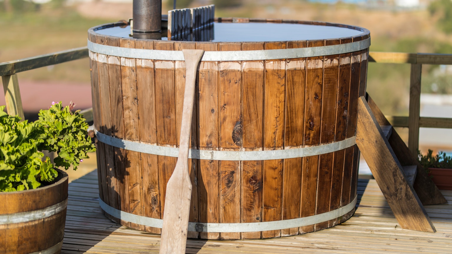 traditional wooden hot tub
