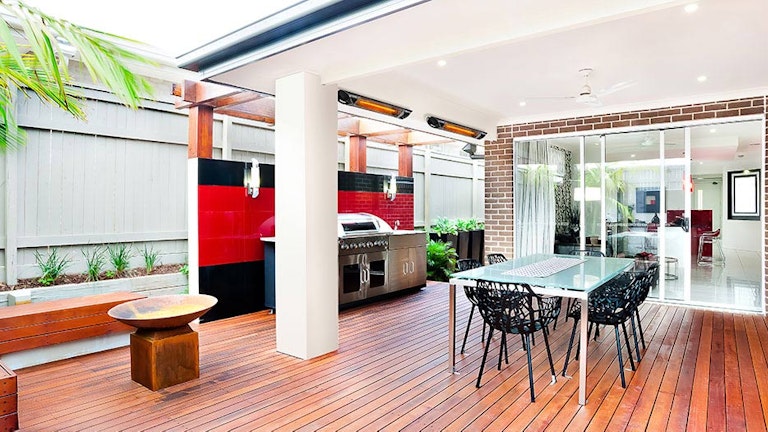 Electric heater in an outdoor patio