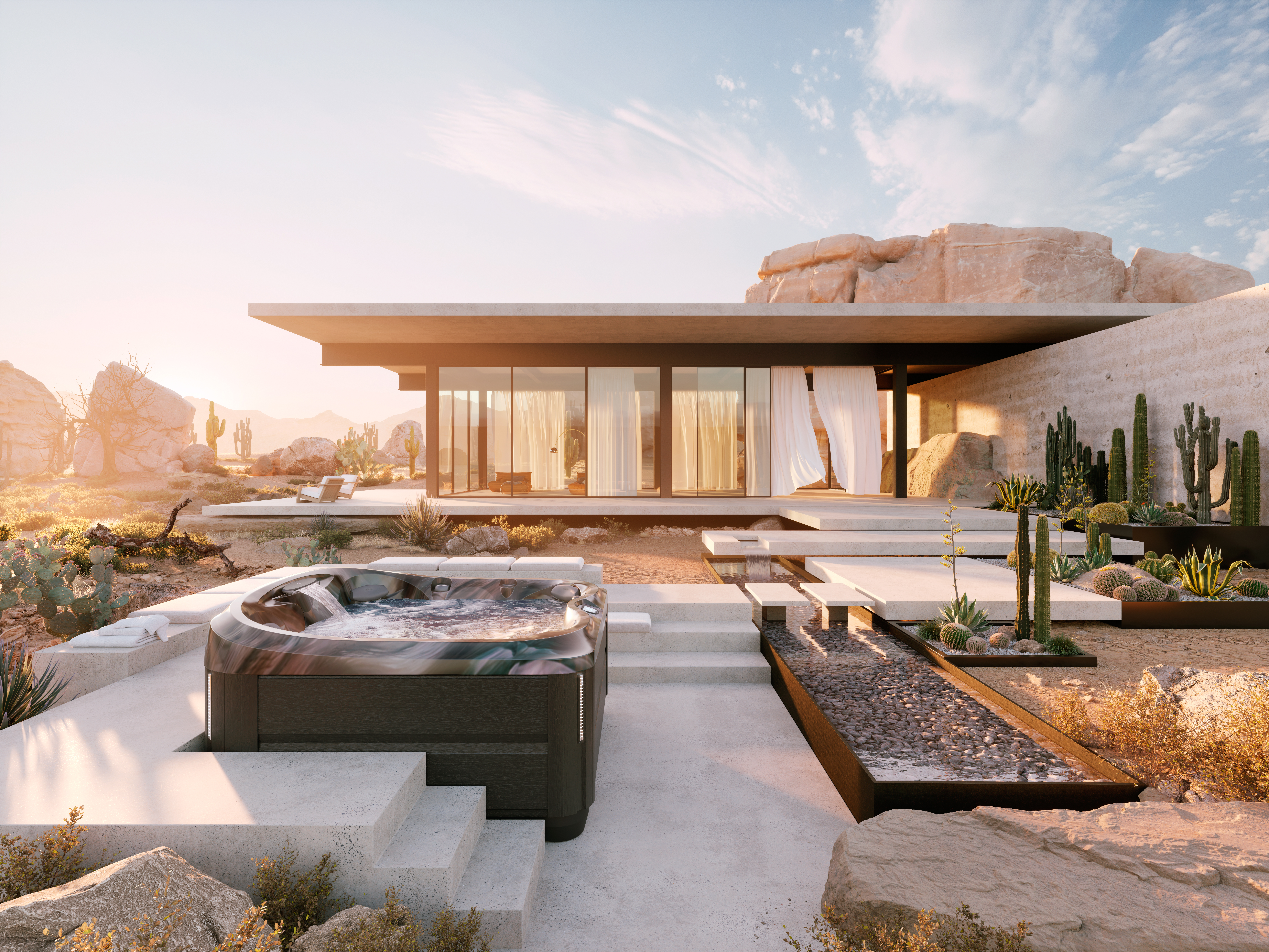 J-435 hot tub on a luxurious backyard