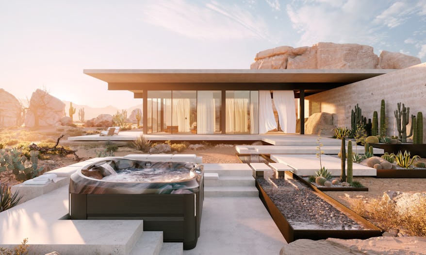 J-435 hot tub on a luxurious backyard