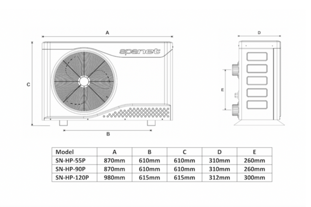 Spanet Heat Pump Outlines & Dimensions