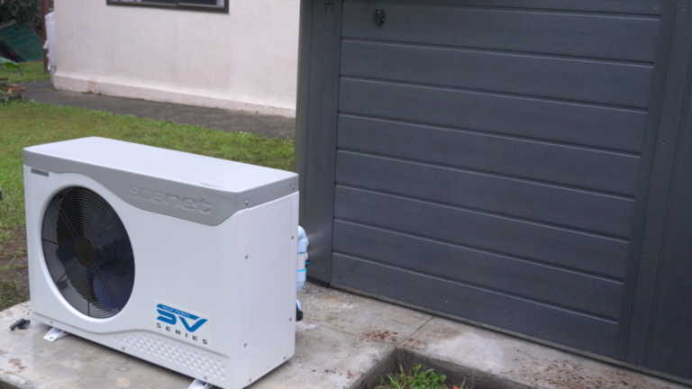 spanet heat pump installed on top of a concrete