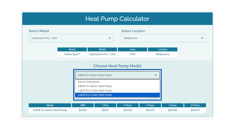 Spa World Heat Pump Calculator