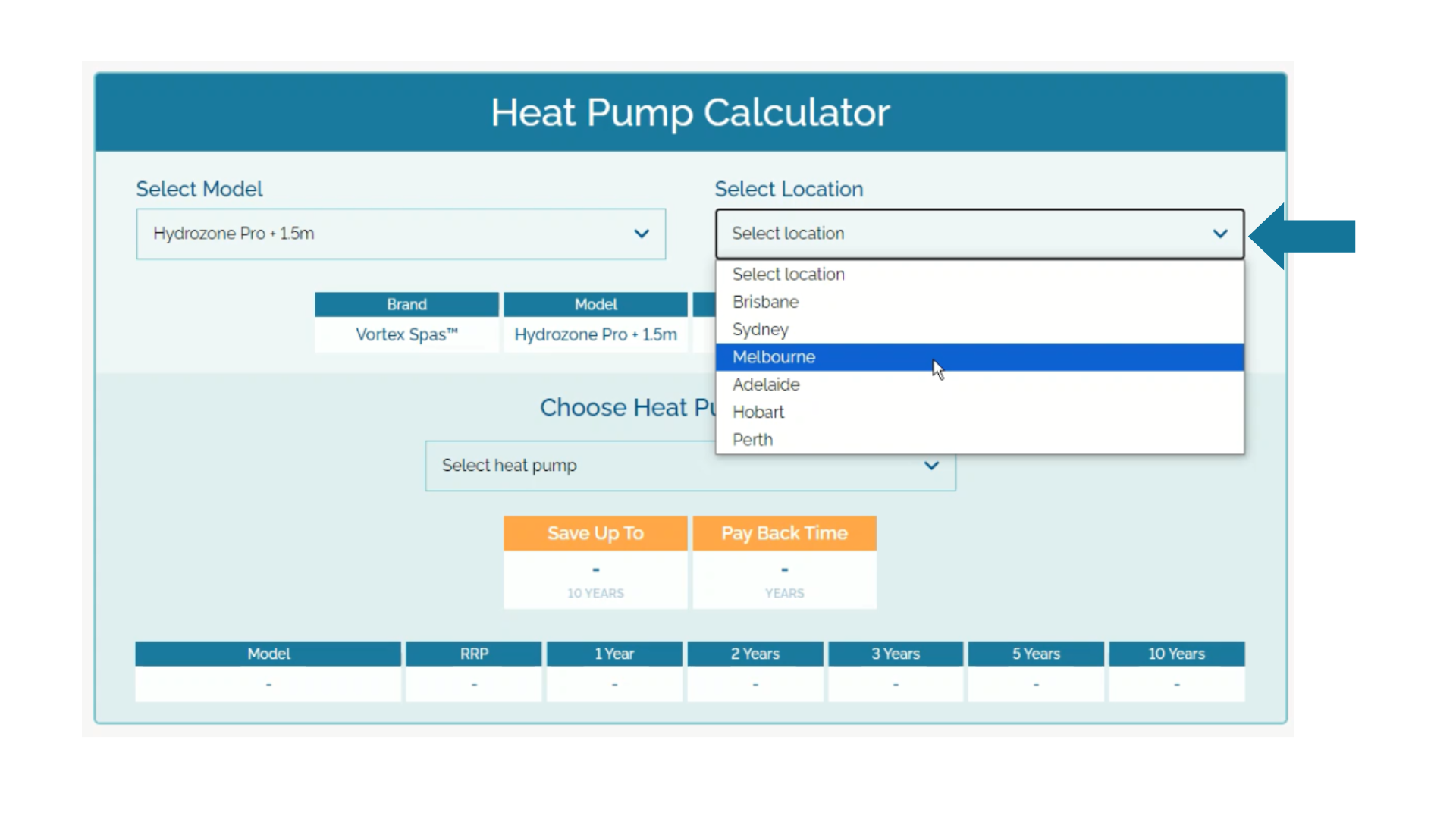 Spa World Heat Pump Calculator