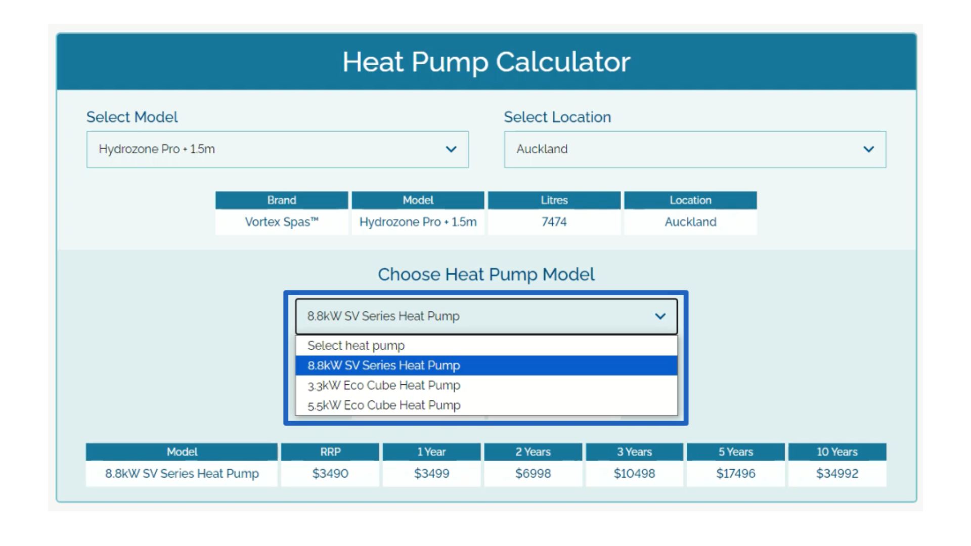 Spa World Calculator Heat Pump
