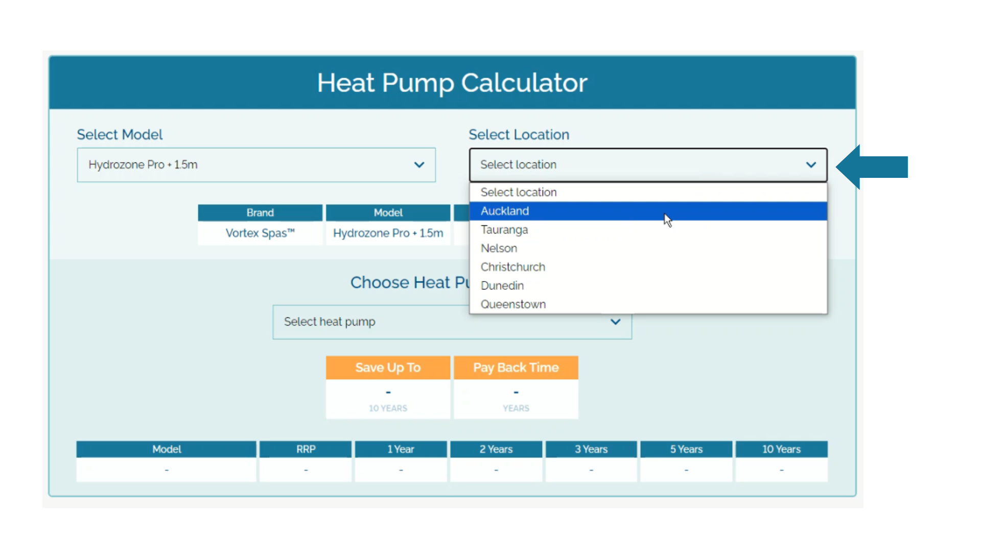 Spa World Heat Pump Calculator Location