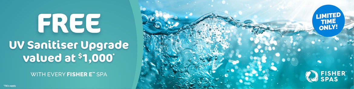 Banner image showcasing a FREE UV sanitiser upgrade for spas