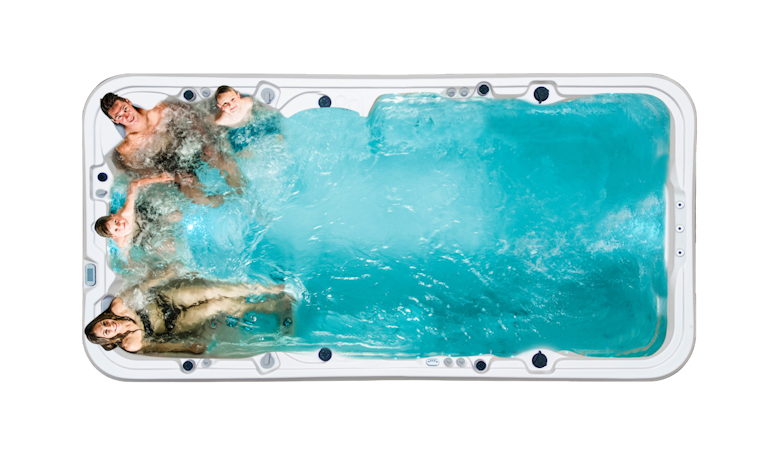 Aquagym Max swim spa top down image with people