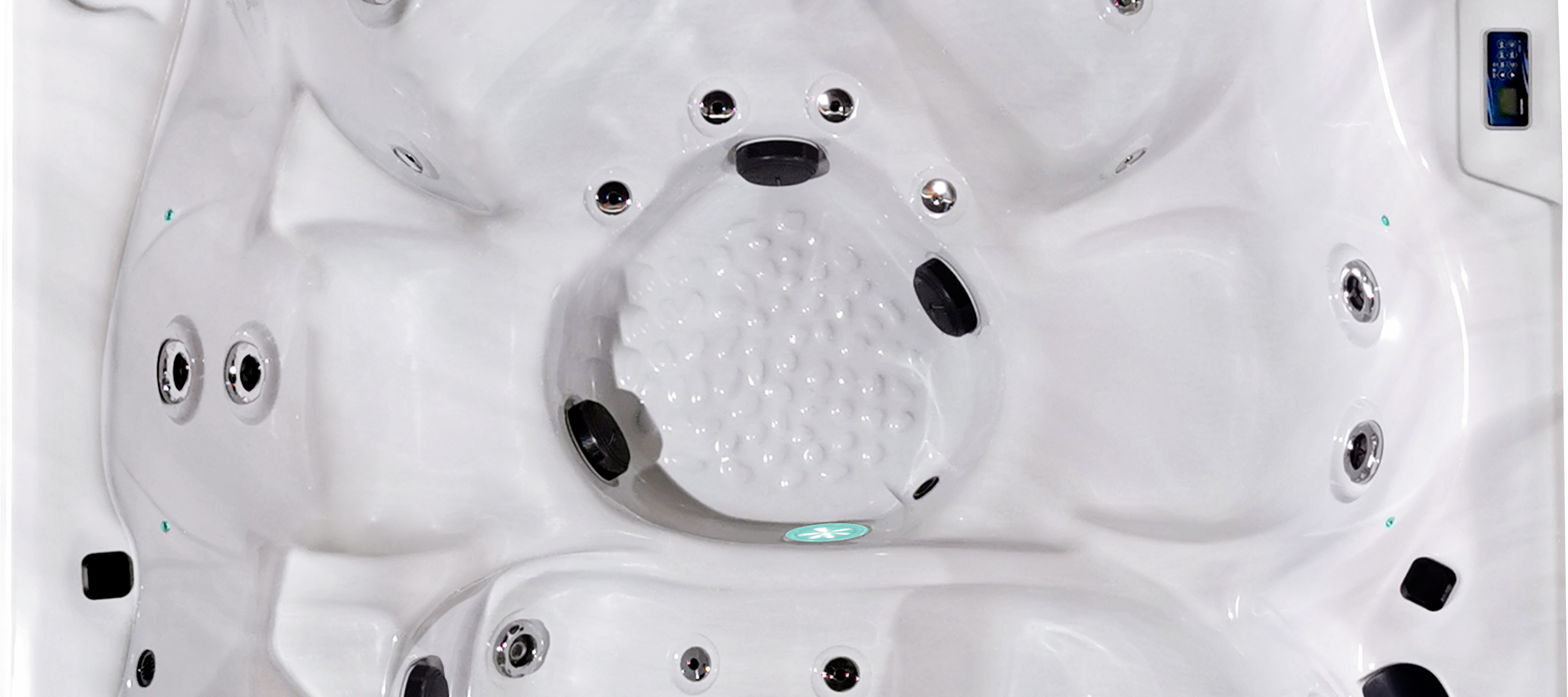 Close-up view of the Fisher 5S Spa's back massage seats, featuring ergonomic design and strategically placed jets for effective back therapy.