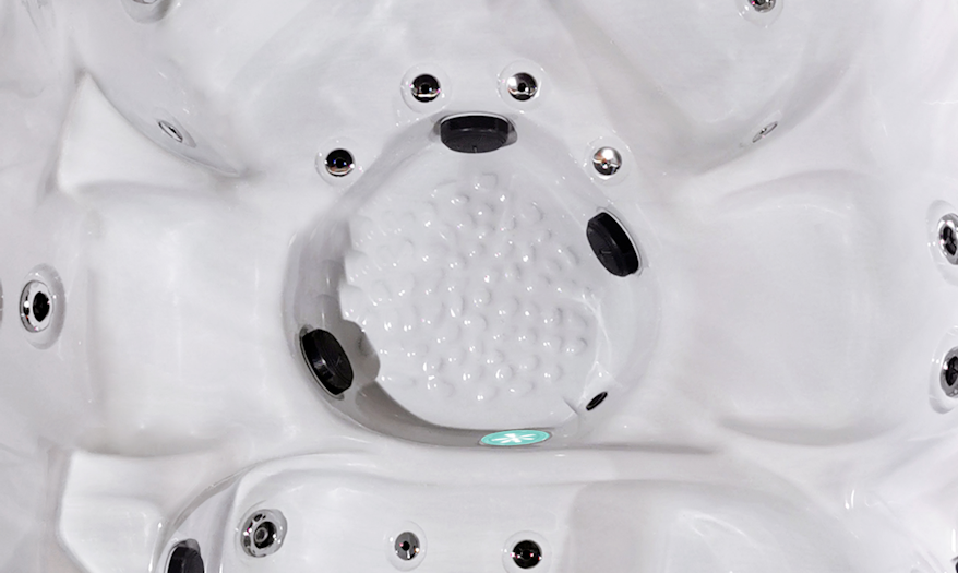 Close-up view of the Fisher 5S Spa's back massage seats, featuring ergonomic design and strategically placed jets for effective back therapy.