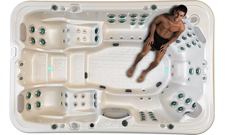 Man on one of Palladium HP spa pool's Shiatsu Massage Love Seat