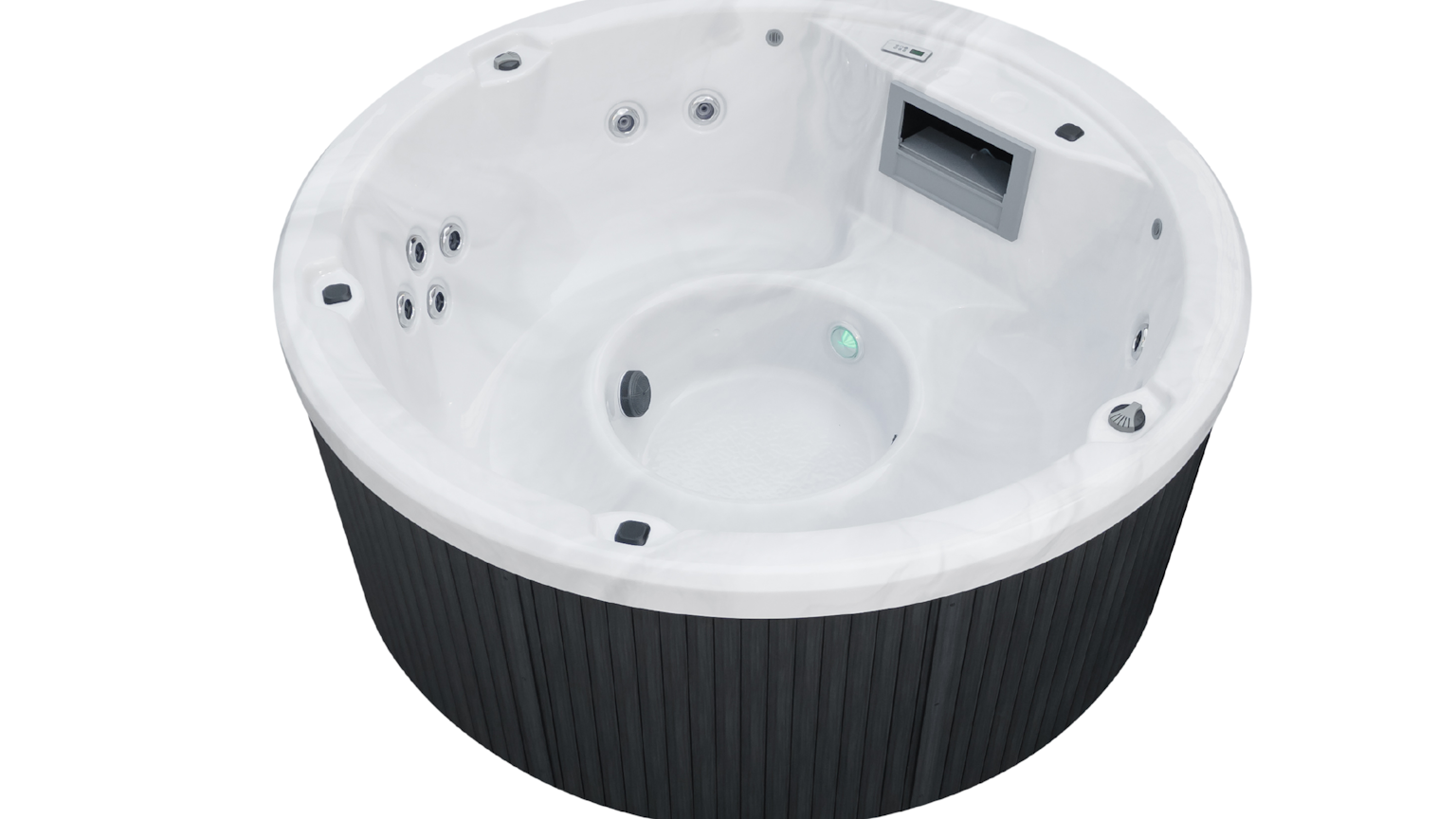 Angled view of a Fisher Orbit E spa pool