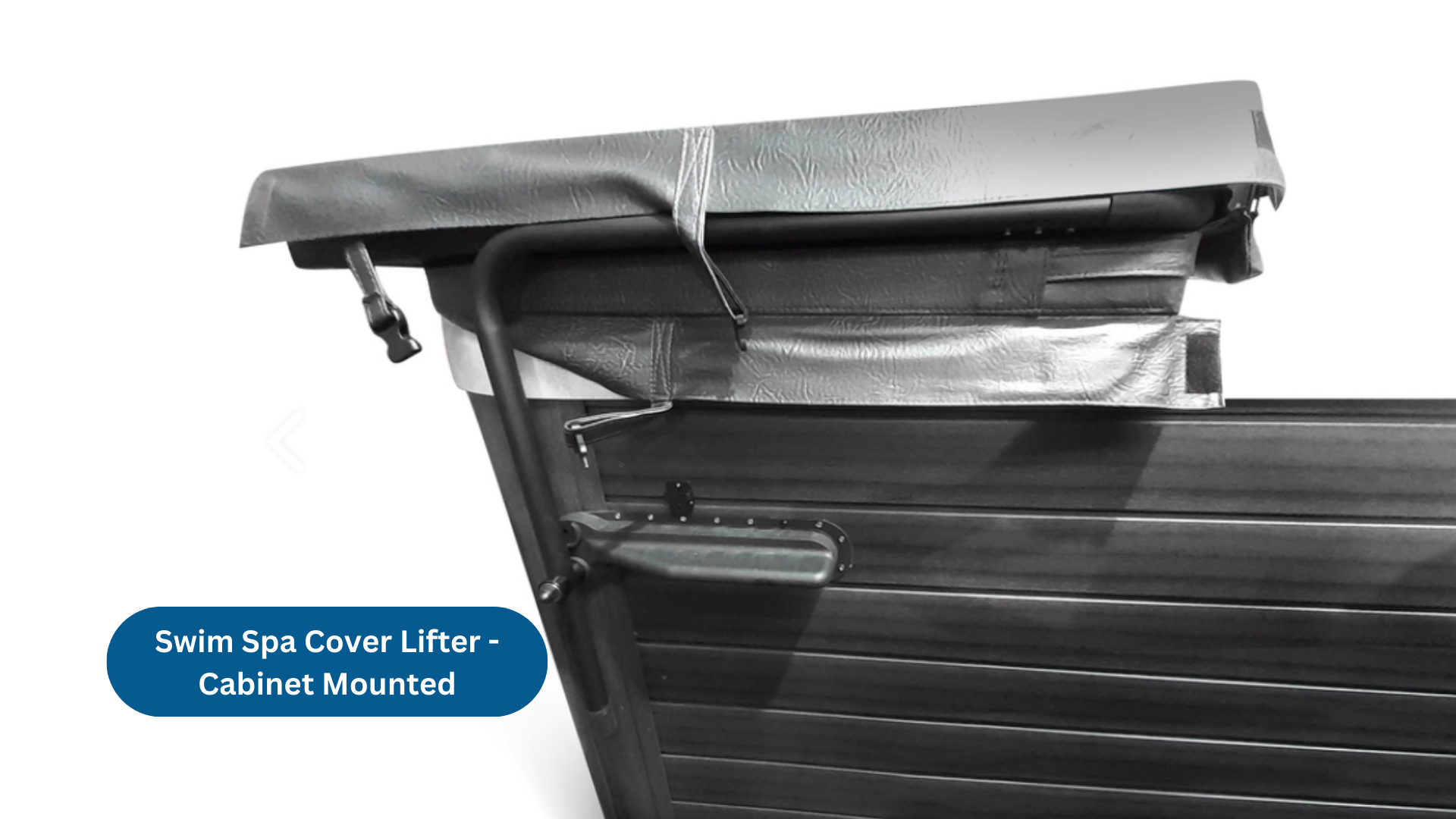 Swim spa cover cabinet mounted