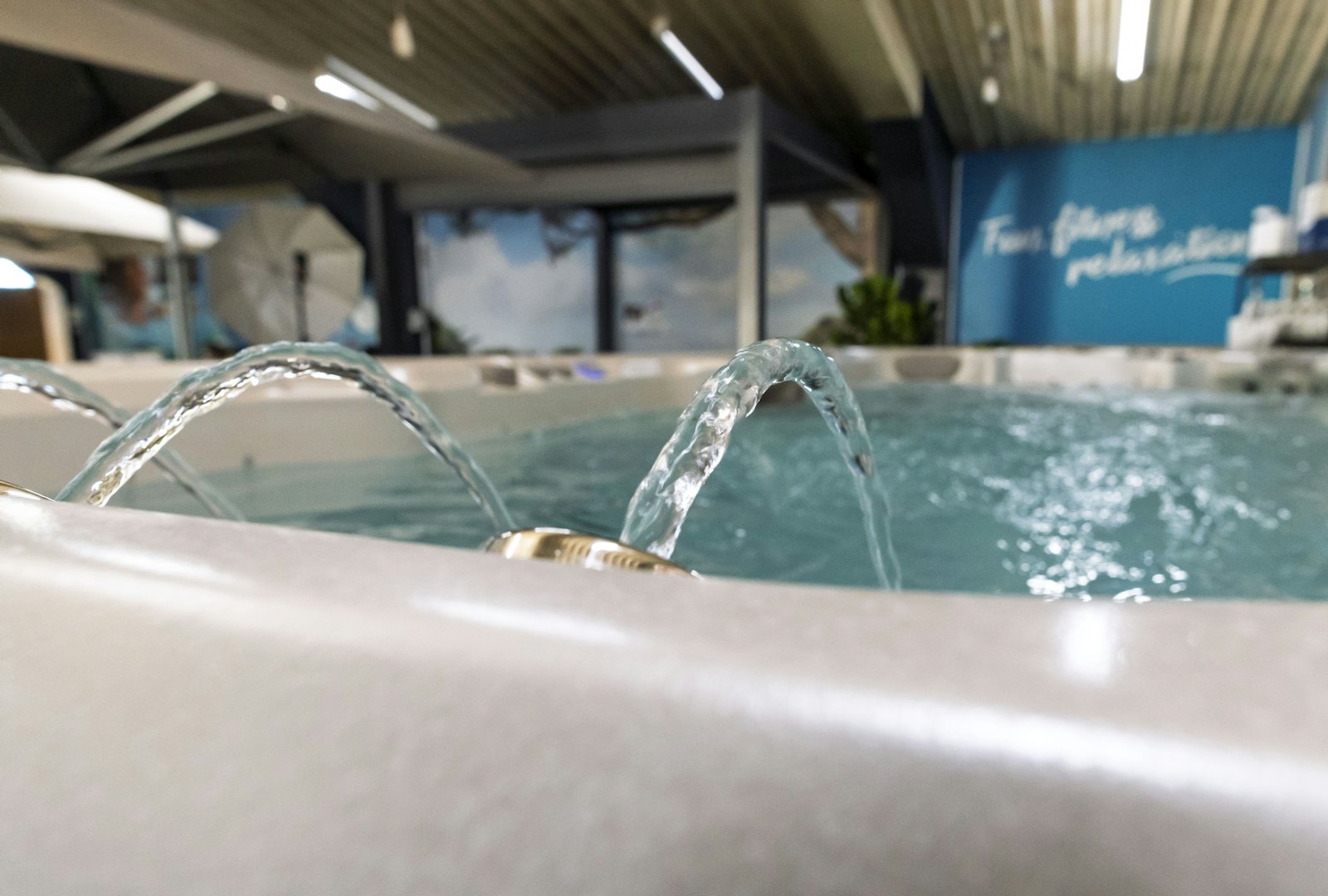 close view of a spa pool in a Spa World showroom