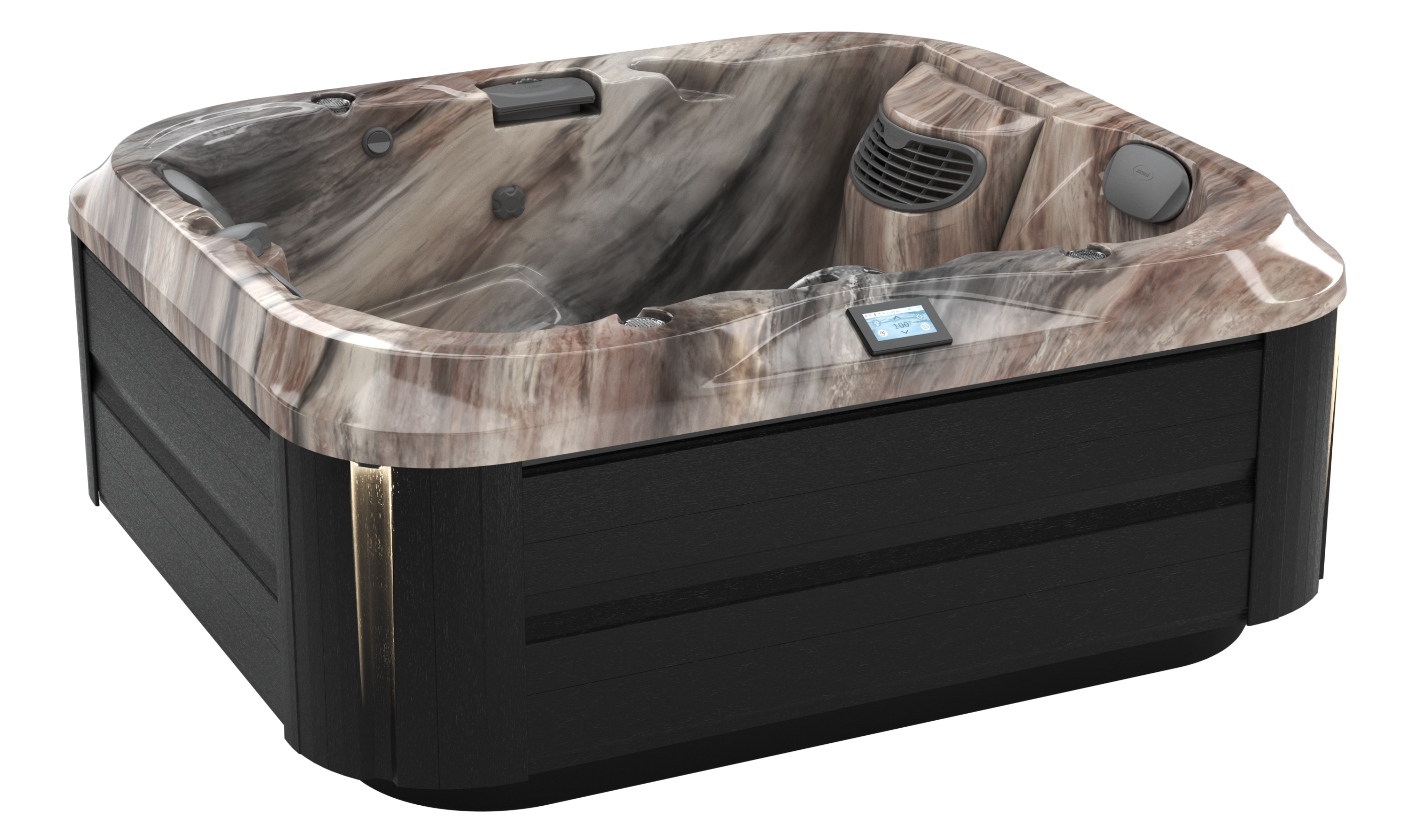 Angled view of a J-315 hot tub in monaco smoked ebony