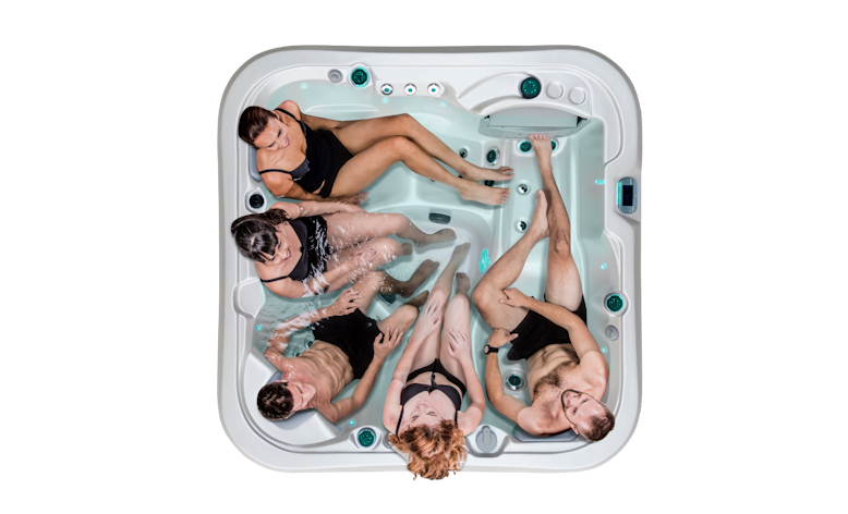 Top down view of the Vortex Mercury spa pool with people