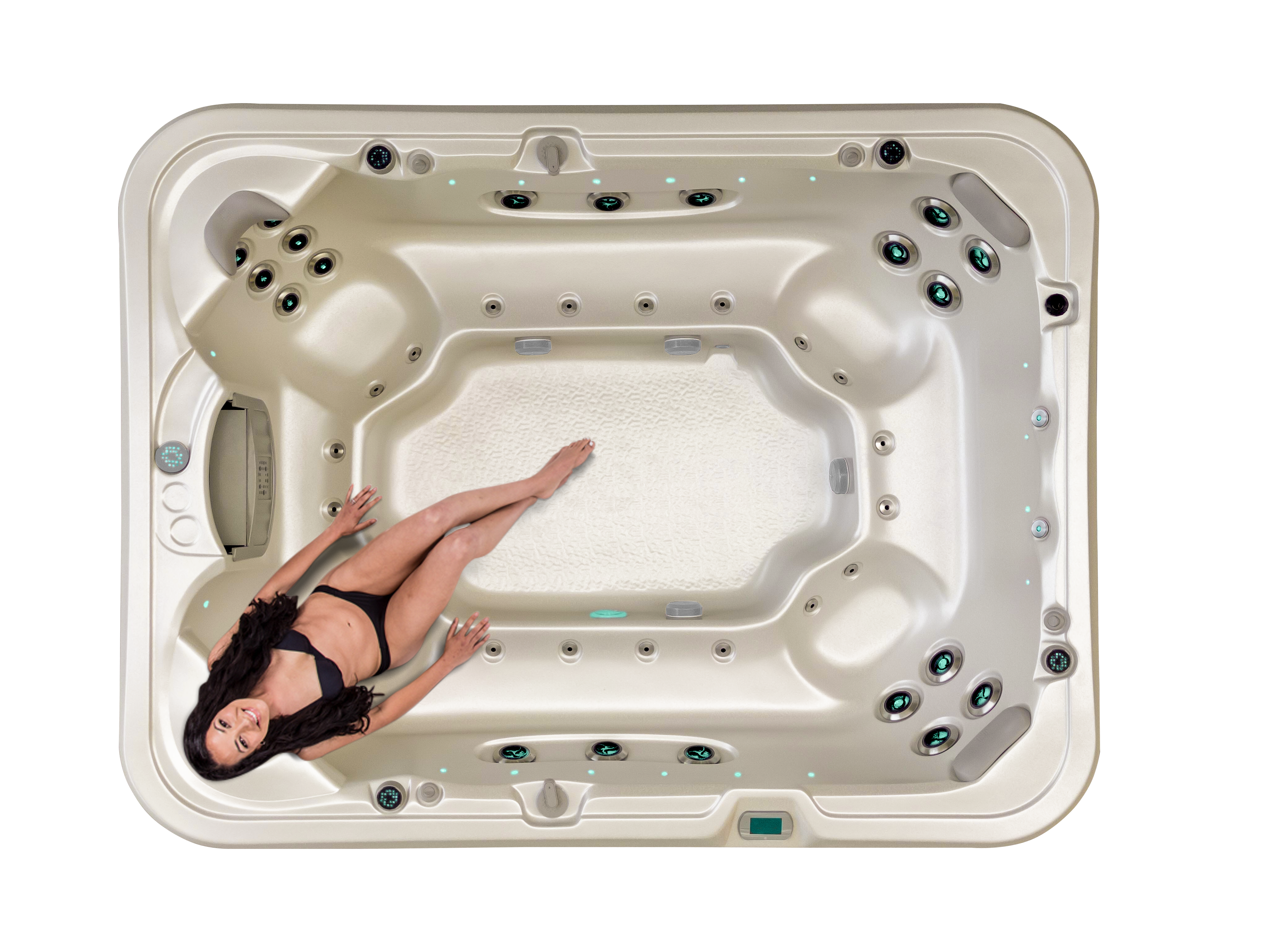 Top view of Vortex Titanium with a woman enjoying the neck and shoulder therapy seat