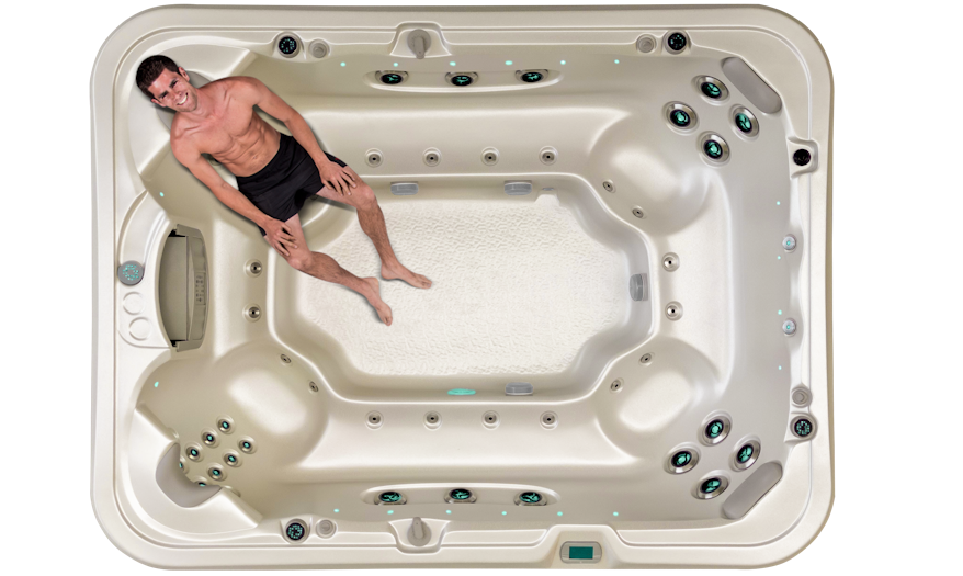 Top view of Vortex Titanium with a man enjoying the back massage seat