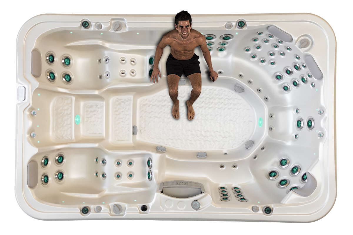 Man on one of Palladium spa pool's Three Full Back Massage Focused Seats