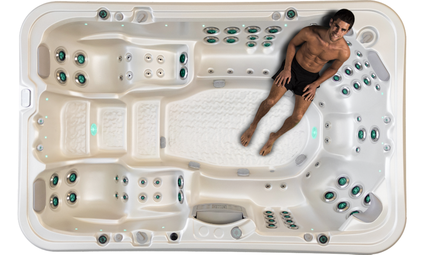 Man on one of Palladium HP spa pool's Shiatsu Massage Love Seat