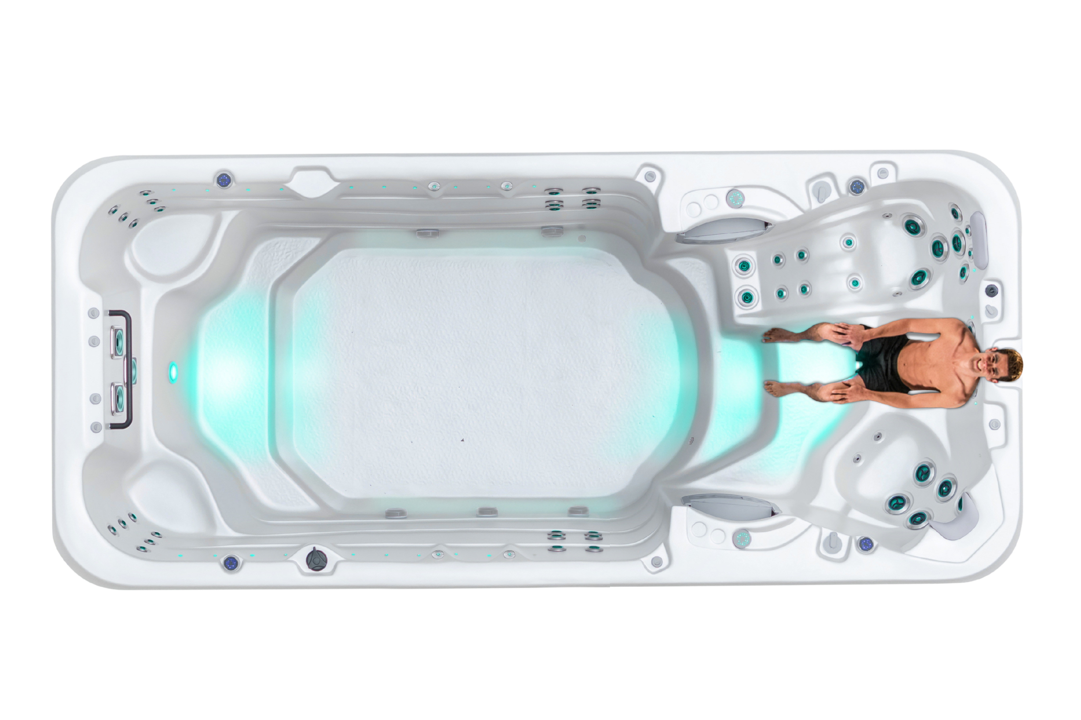 Top down view of the Aquapace with a man on the Child / Cool-Down Seat