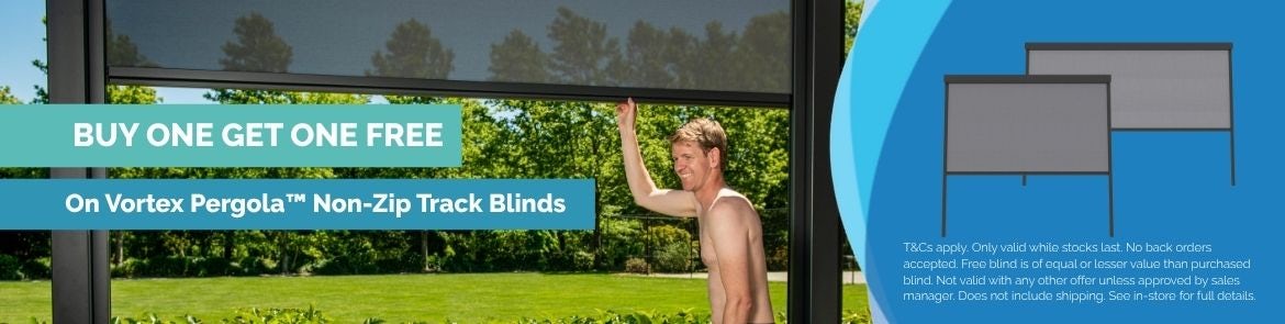 Buy one get one free on non-zip track pergola blinds