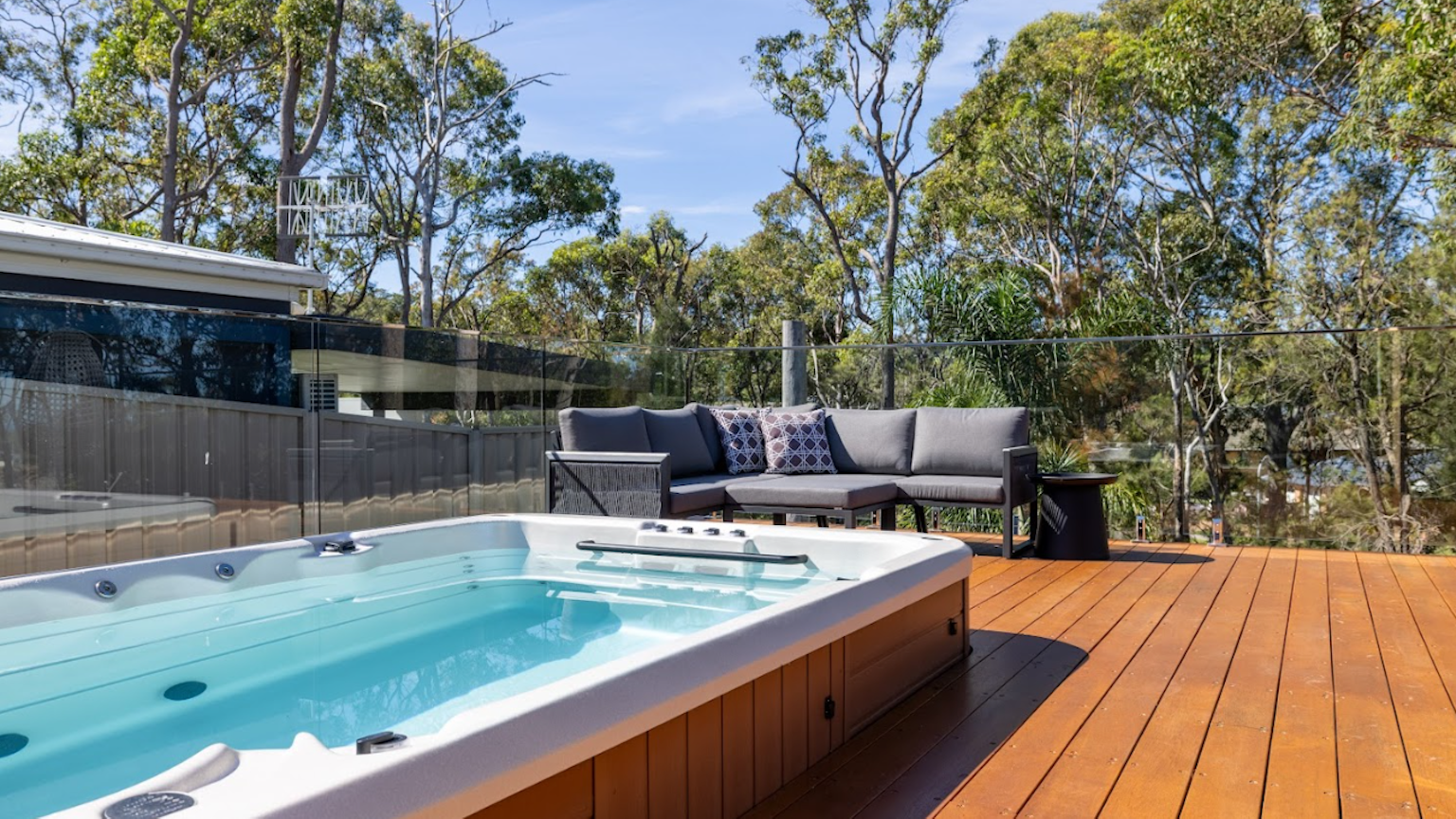 swim spa in a beautiful outdoor setting