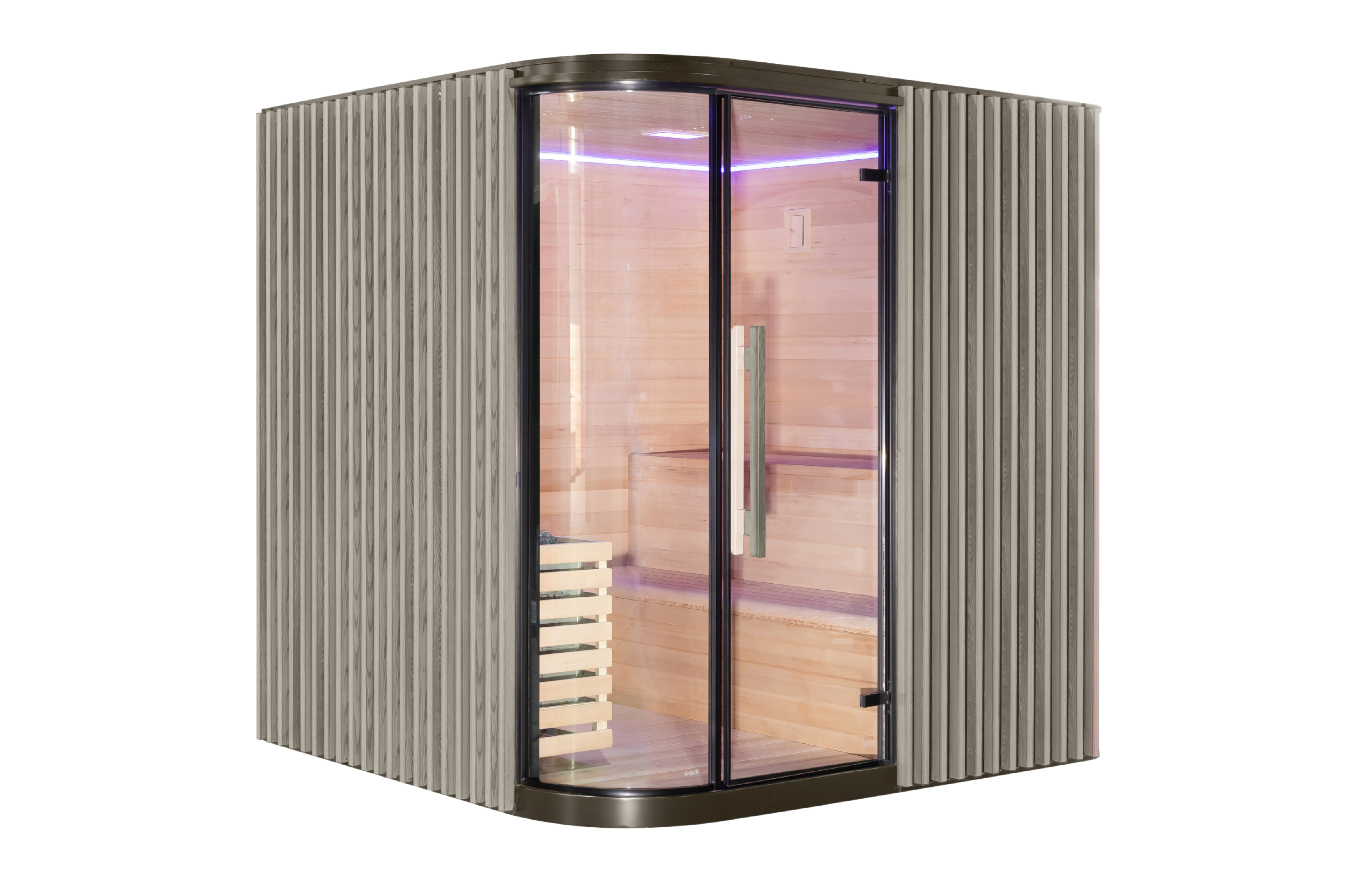 Angled view of the Elementa 6-person sauna