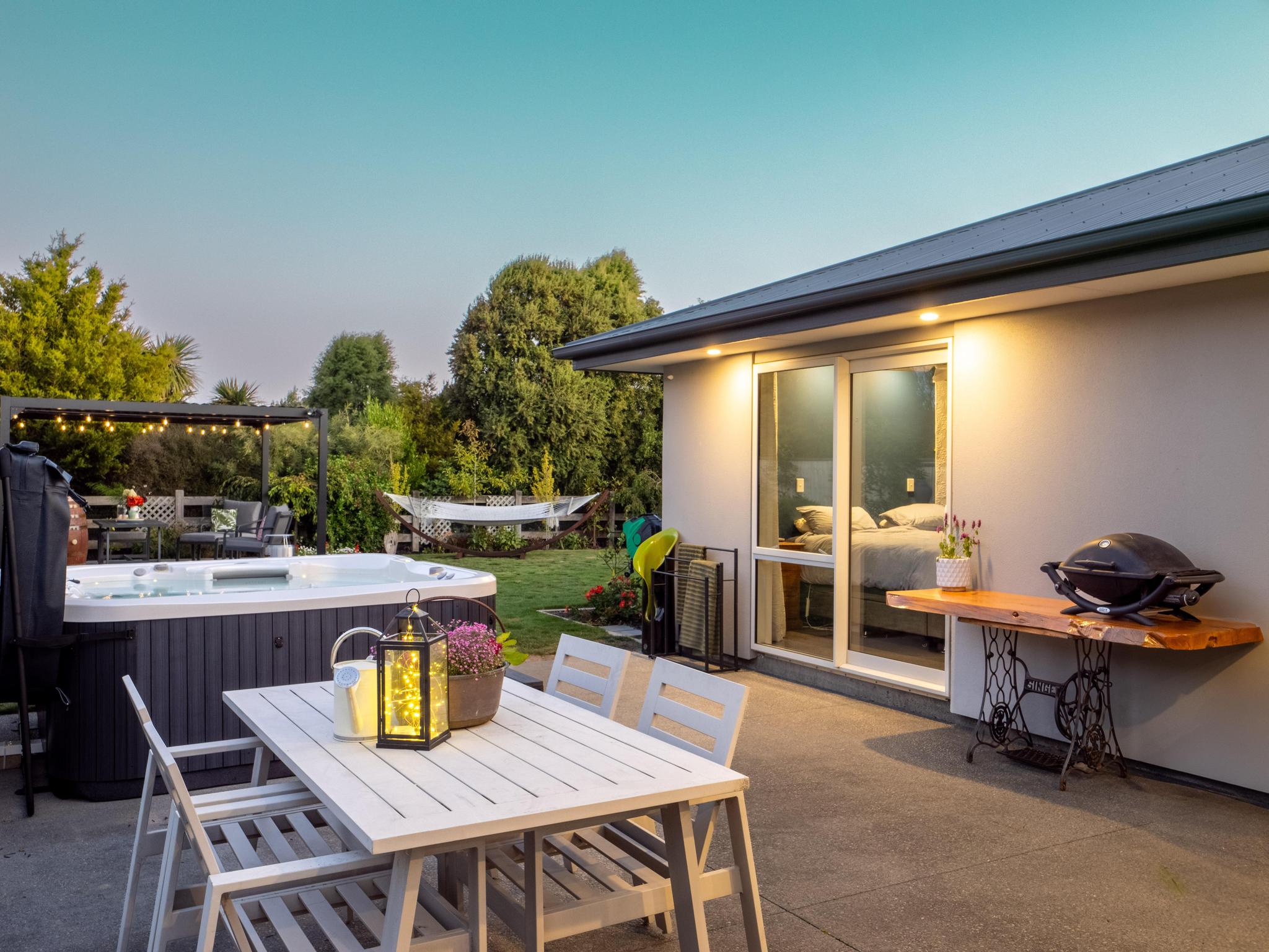 patio dining beside spa