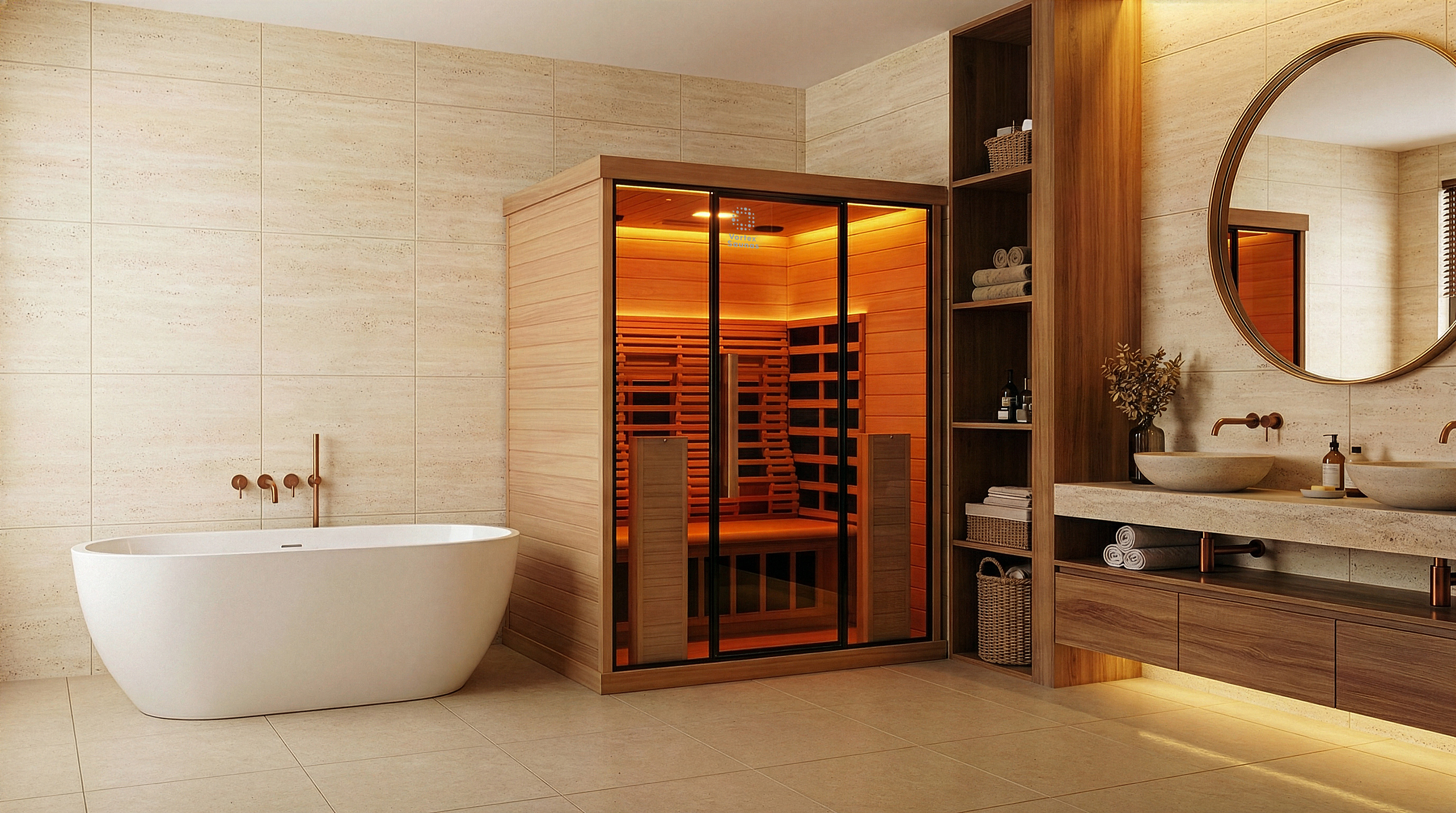 Vortex® Prestige™ 3 Infrared sauna in a bathroom