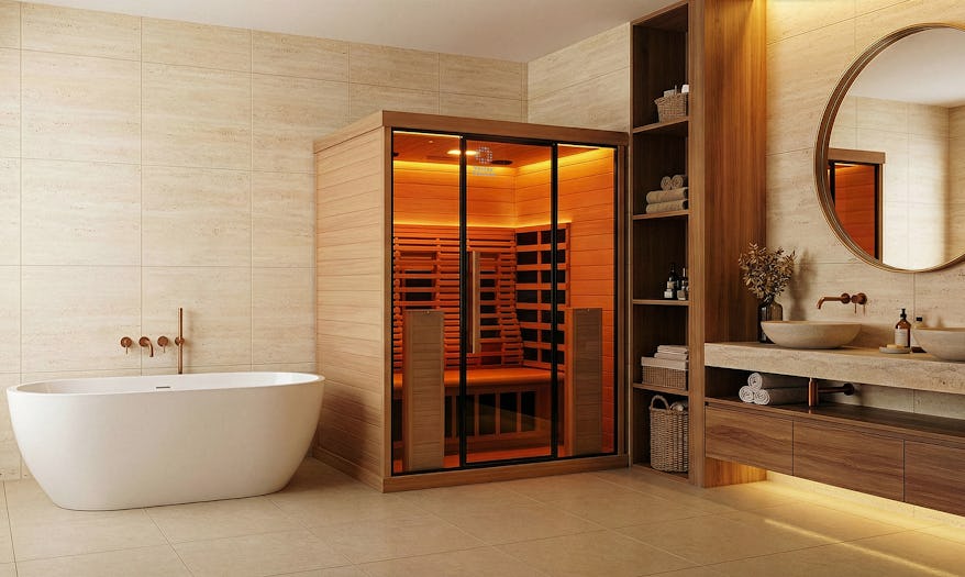 Vortex® Prestige™ 3 Infrared sauna in a bathroom