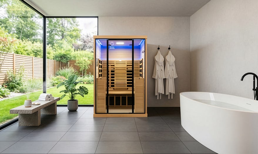 Vortex® Prestige™ 2 Infrared Sauna in bathroom