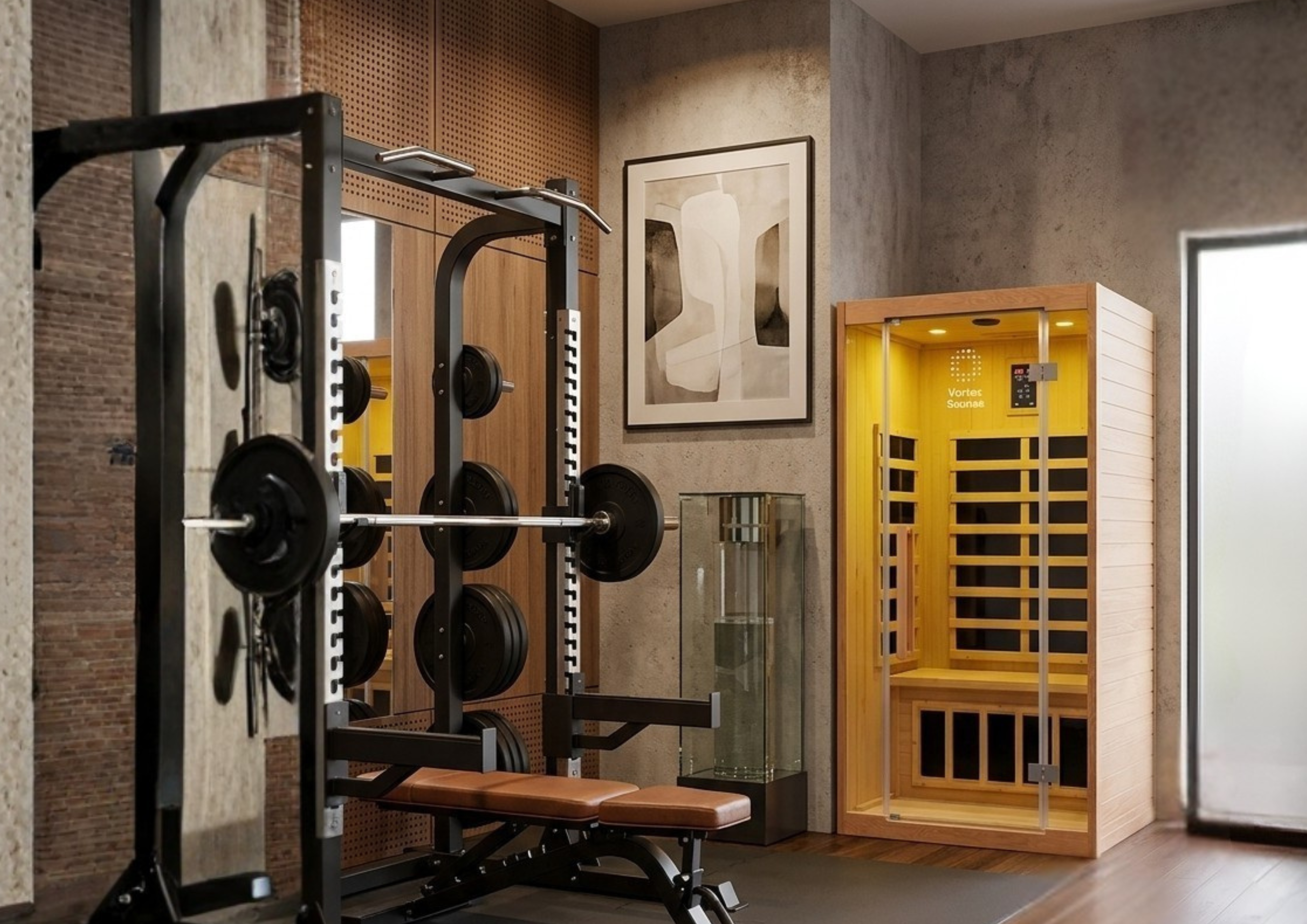Linear™ 1 Person Sauna in a home gym