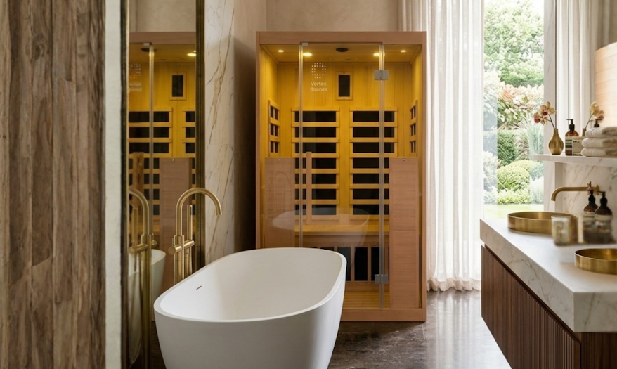 Linear™ 2 Person Sauna in a posh bathroom