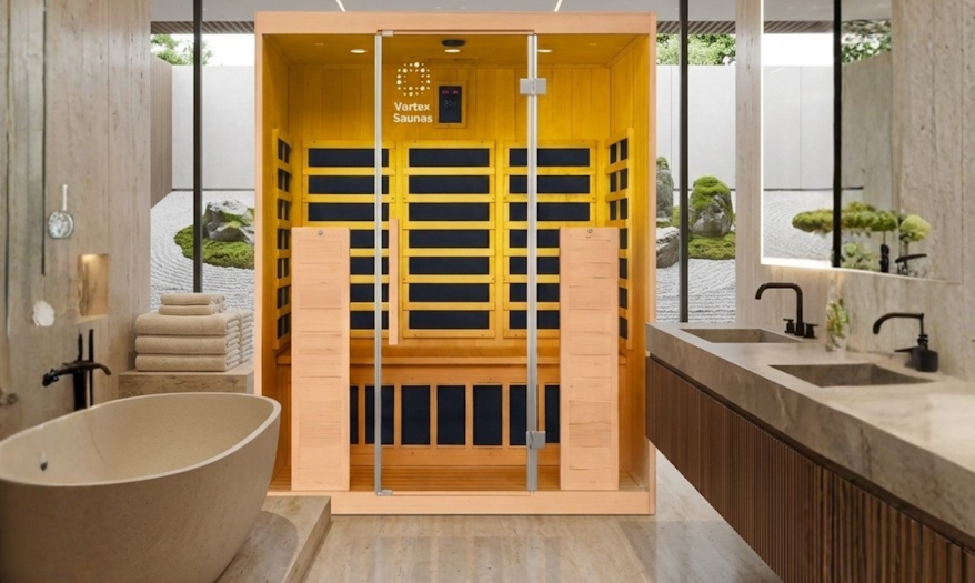 Linear™ 3 Person Sauna in a posh bathroom