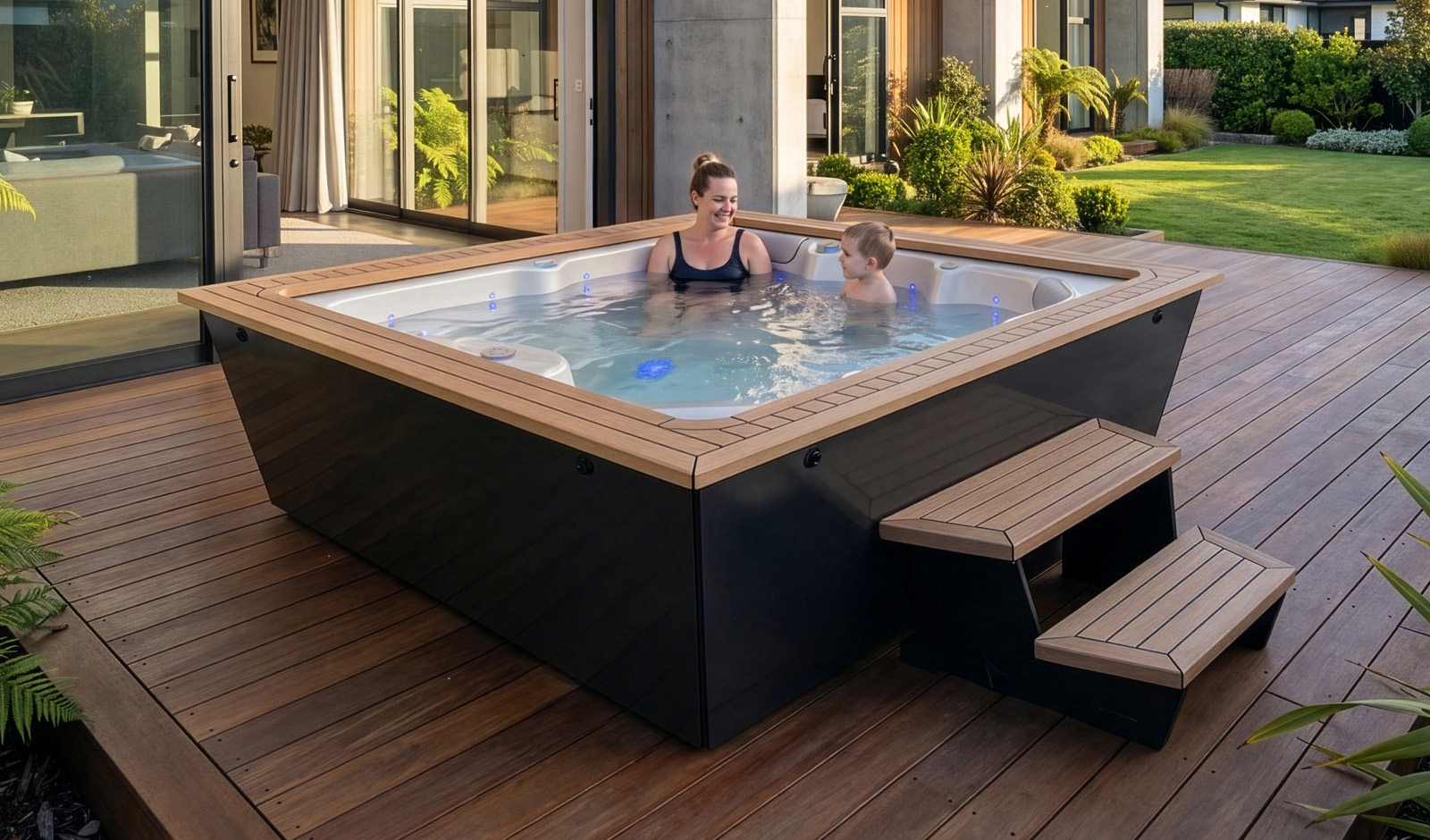 A woman and her child enjoying the Nexus spa