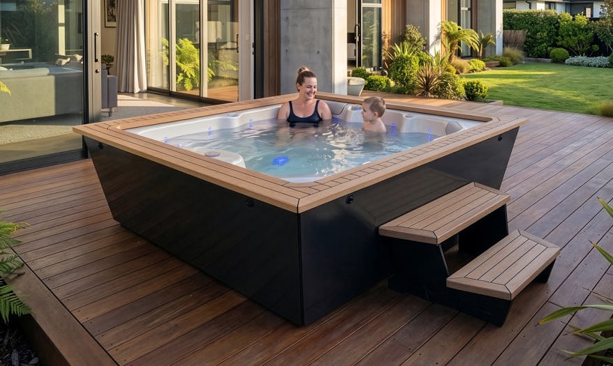 A woman and her child enjoying the Nexus spa