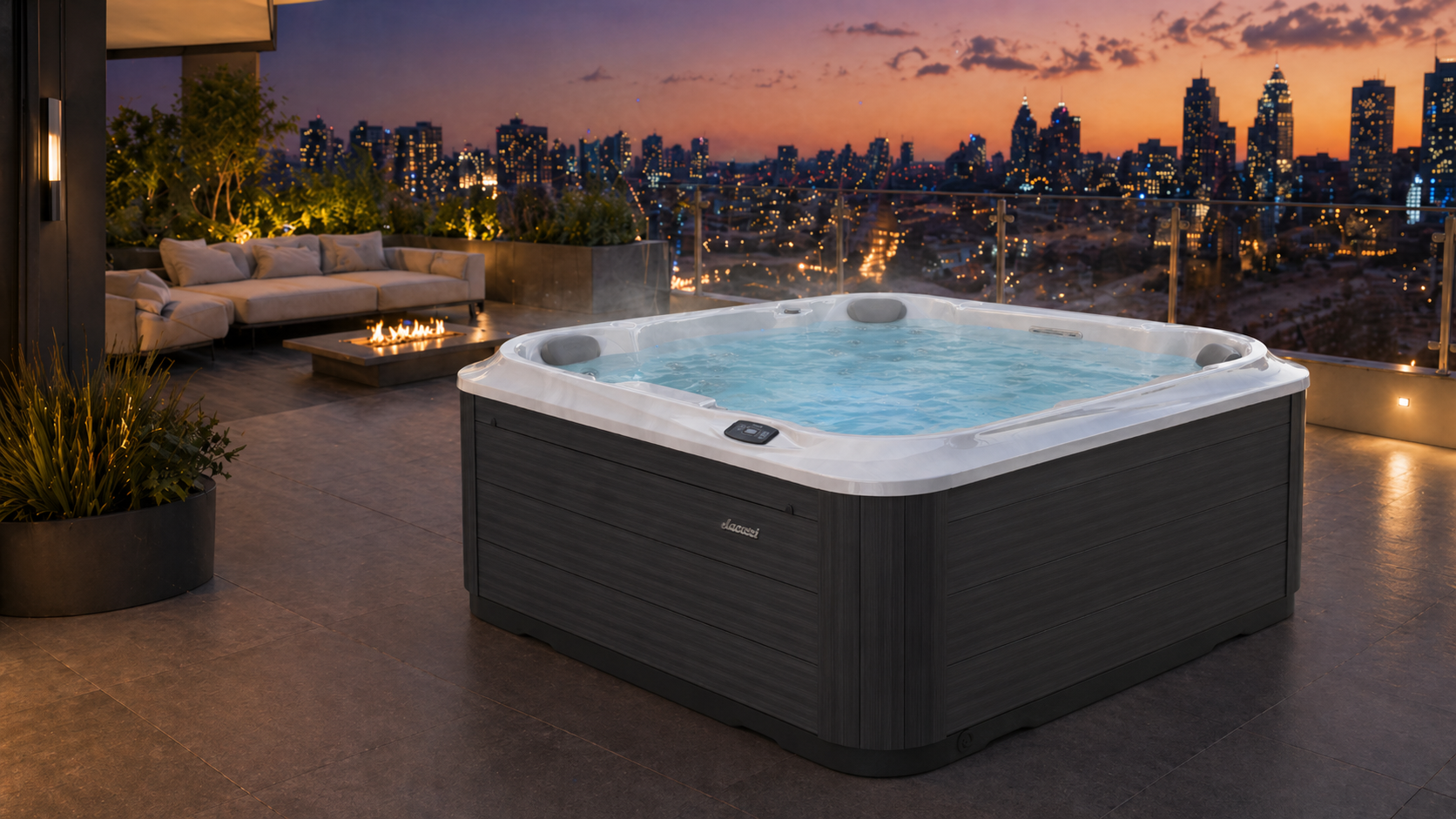 J-204™ spa pool in a beautiful deck overlooking the city view