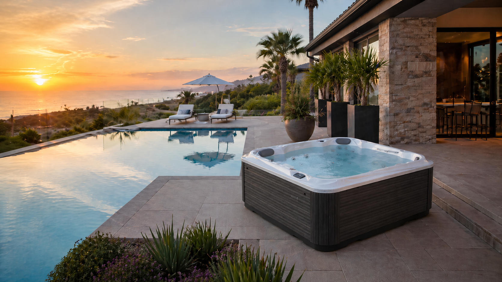 J-201 spa pool in a beautiful backyard