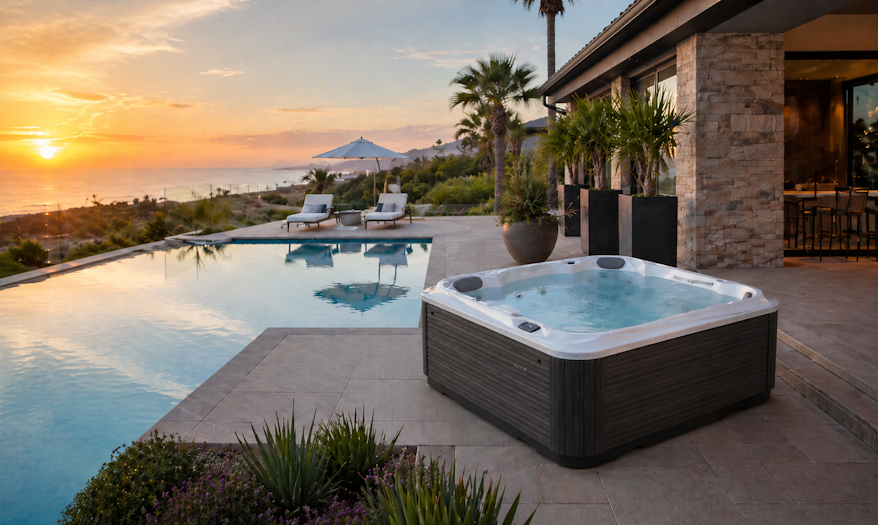 J-201 spa pool in a beautiful backyard